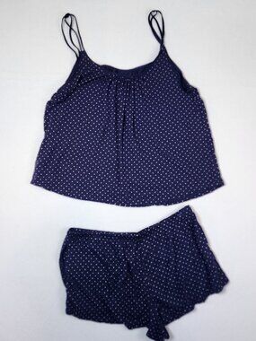 Soft Modal Pajama Set Navy Blue White Polka Dot Cami Shorts Large